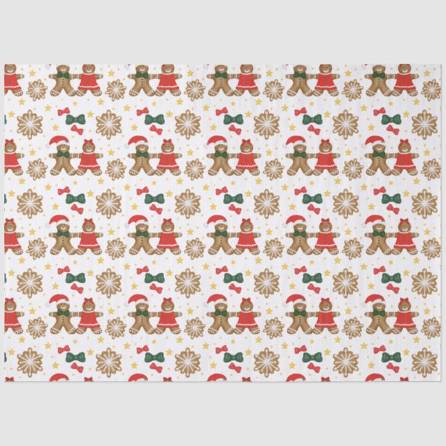Gingerbread Cookie Pattern Christmas Tissue Paper (Front)