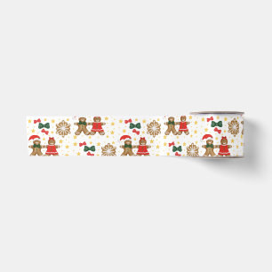 Gingerbread Cookie Pattern Christmas Tissue Paper Satin Ribbon