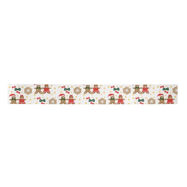 Gingerbread Cookie Pattern Christmas Tissue Paper Satin Ribbon (Front)