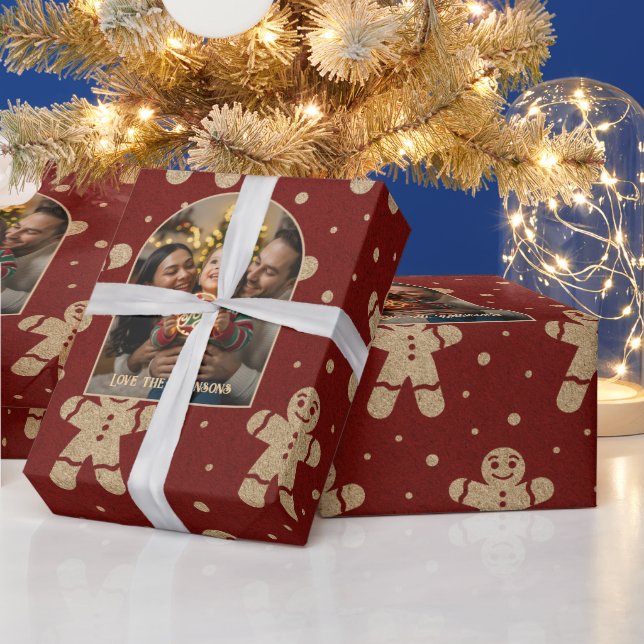 Gingerbread Cookie Personalized Christmas Photo Wrapping Paper (Holidays)
