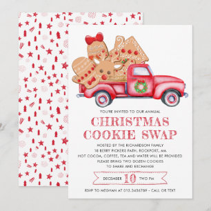 Gingerbread Cookie Red Truck Cookie Swap  Invitation