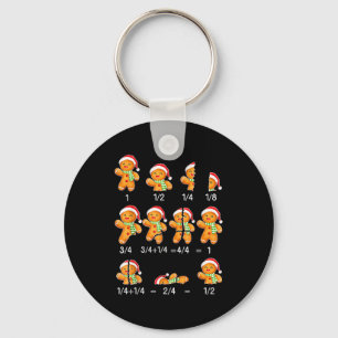 Gingerbread Cookie Santa Hat Fraction Math Teacher Keychain