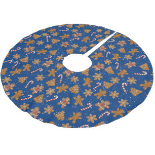 Gingerbread Cookies and Candy Canes In Snowflake Brushed Polyester Tree Skirt