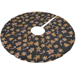 Gingerbread Cookies and Candy Canes In Snowflake Brushed Polyester Tree Skirt