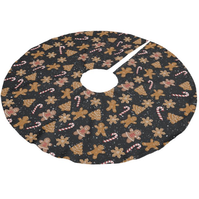 Gingerbread Cookies and Candy Canes In Snowflake Brushed Polyester Tree Skirt (Angled)