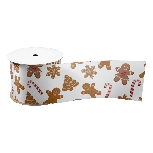Gingerbread Cookies and Candy Canes Satin Ribbon (Spool)