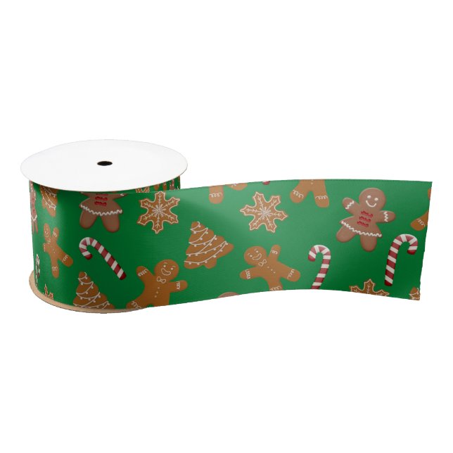Gingerbread Cookies and Candy Canes Satin Ribbon (Spool)