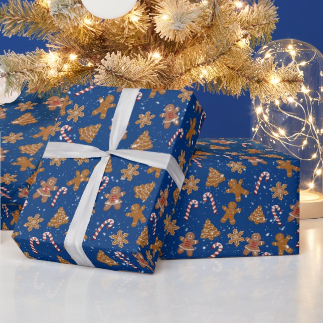 Gingerbread Cookies and Candy Canes With Snowflake Wrapping Paper (Holidays)