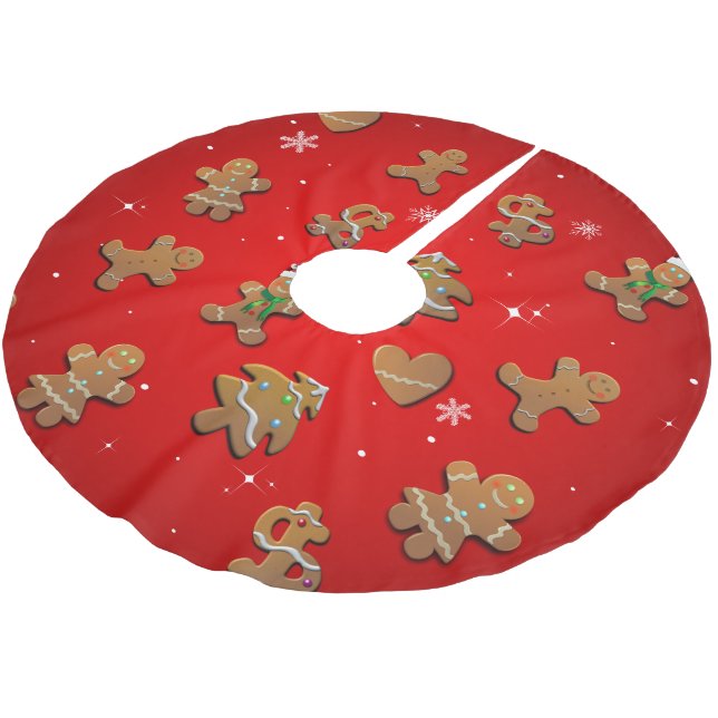 Gingerbread Cookies Brushed Polyester Tree Skirt (Angled)