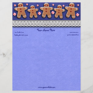 Gingerbread Cookies Candies Blue Letterhead