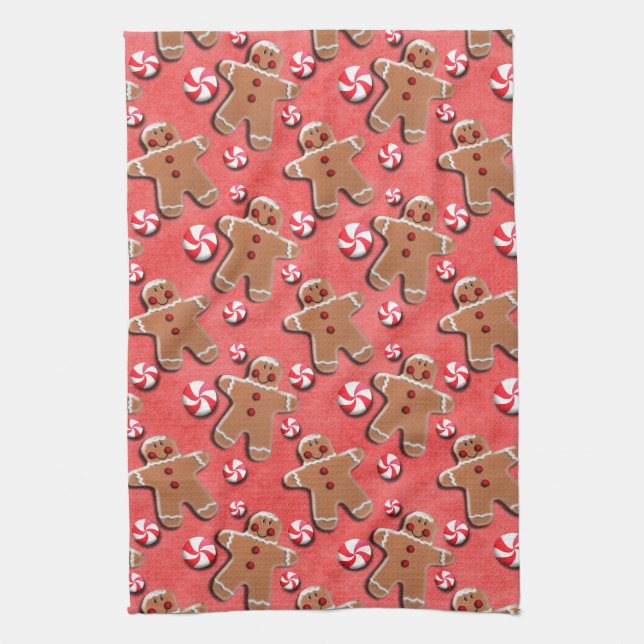 Gingerbread Cookies Candies Red Kitchen Towel (Vertical)