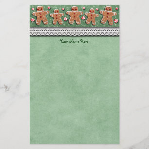 Gingerbread Cookies Candies Sprinkles Green Stationery