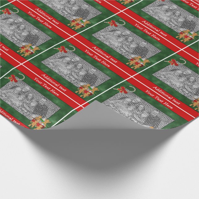 Gingerbread Cookies Candy Cane Your Photo Holiday Wrapping Paper (Corner)