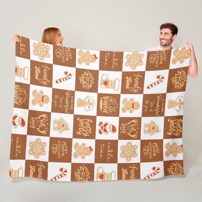 Gingerbread Cookies Chequered Pattern Fleece Blanket (In Situ)