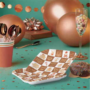 Gingerbread Cookies Chequered Pattern Paper Plate