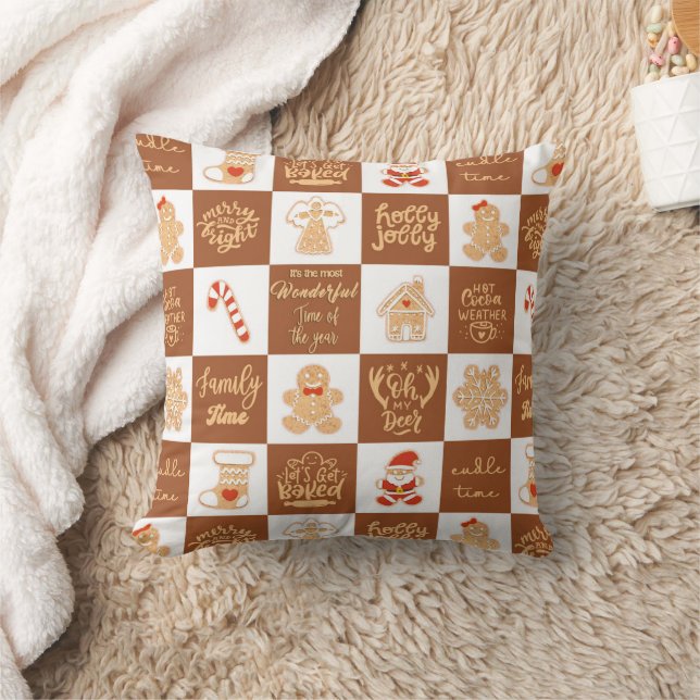 Gingerbread Cookies Chequered Pattern Throw Pillow (Blanket)