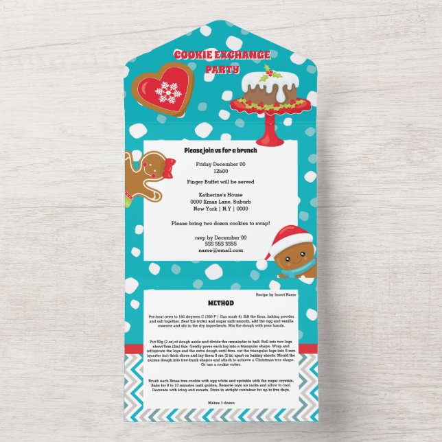 Gingerbread cookies Christmas cake in snow recipe  All In One Invitation (Inside)