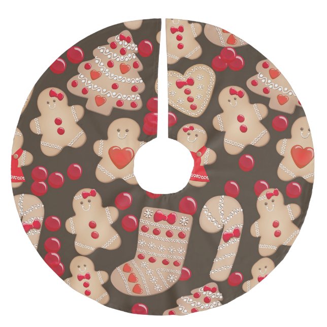 Gingerbread Cookies Christmas Holiday Brushed Polyester Tree Skirt (Front)