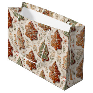 Gingerbread Cookies - Christmas Trees & Stars Large Gift Bag