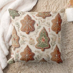 Gingerbread Cookies - Christmas Trees & Stars Throw Pillow