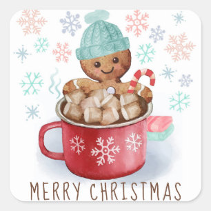 Gingerbread Cookies & Cocoa Merry Christmas Square Sticker