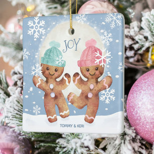 Gingerbread Cookies Dancing Joy Christmas Ceramic Ornament