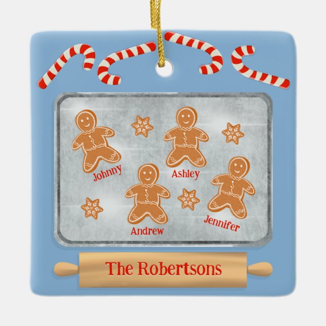 Gingerbread Cookies Family of Four Ceramic Ornament (Front)