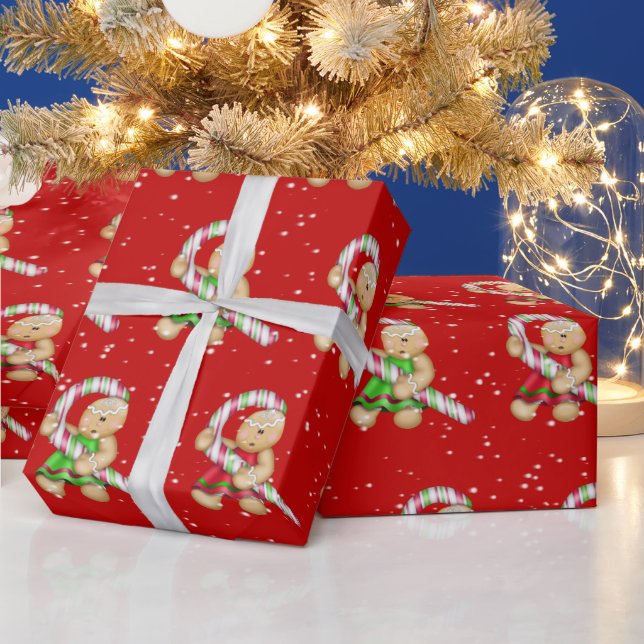 Gingerbread Cookies In Snowflakes Wrapping Paper (Holidays)