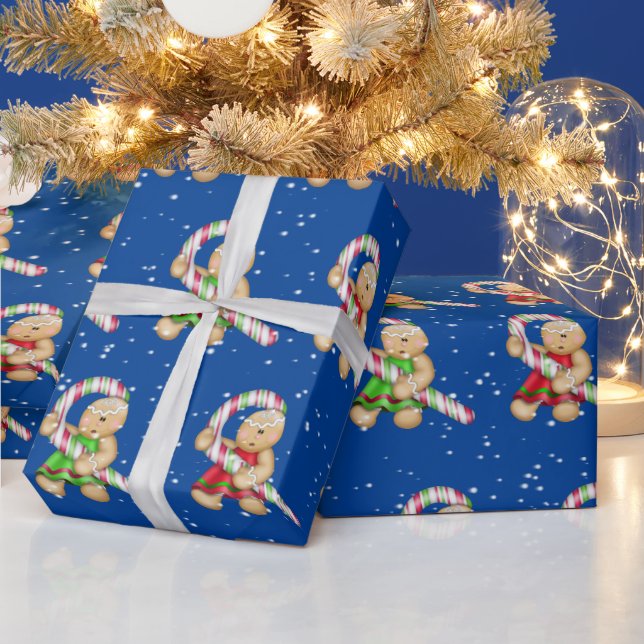 Gingerbread Cookies In Snowflakes Wrapping Paper (Holidays)