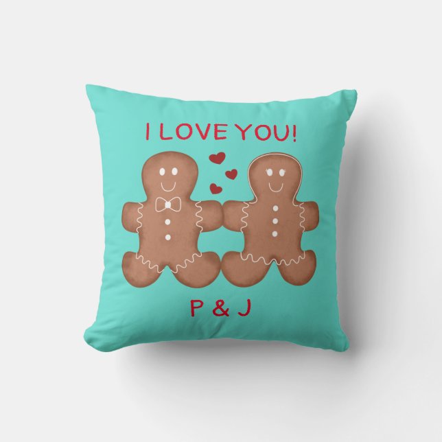 Gingerbread cookies man and girl in love custom throw pillow (Front)