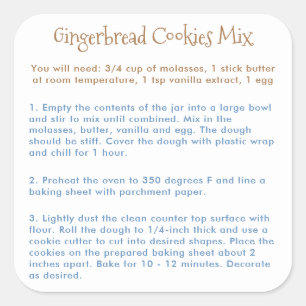 Gingerbread Cookies Mix Instructions Square Sticker