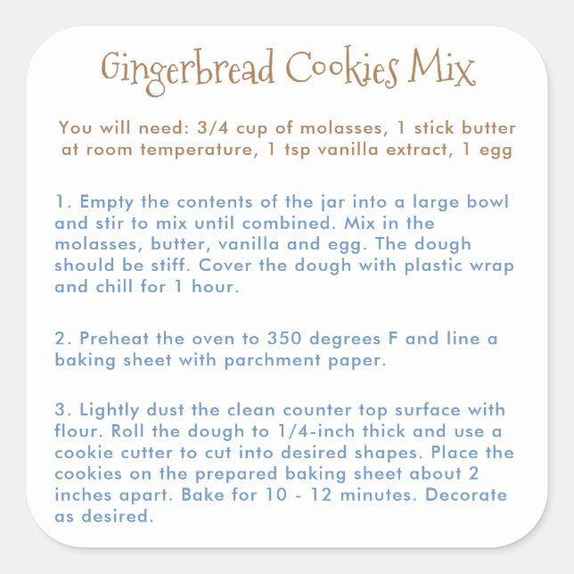 Gingerbread Cookies Mix Instructions Square Sticker (Front)