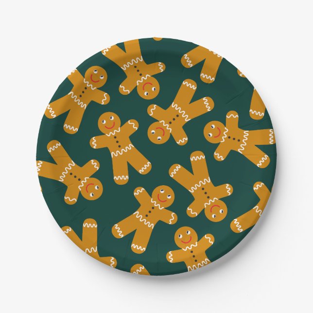 Gingerbread Cookies on green  Paper Plate (Front)