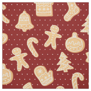 Gingerbread Cookies on Red Dots Pattern Holiday Fabric