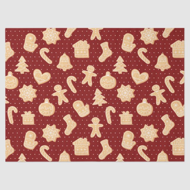 Gingerbread Cookies on Red Dots Pattern Holiday Tissue Paper (Front)