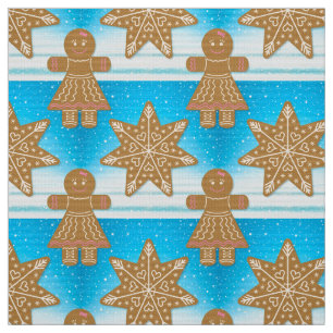 Gingerbread Cookies Pattern Whimsical Snowflakes Fabric