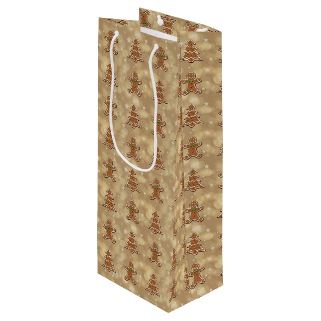 Gingerbread Cookies Pattern Wine Gift Bag (Front Angled)