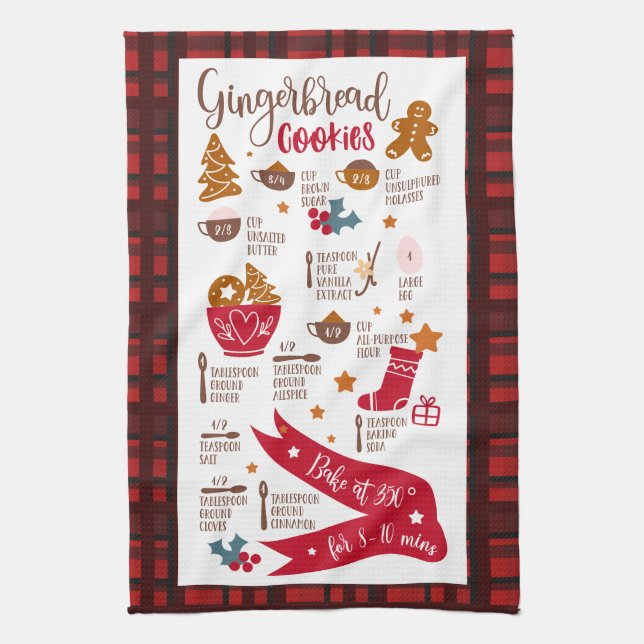 Gingerbread Cookies Recipe Festive Christmas Kitchen Towel (Vertical)