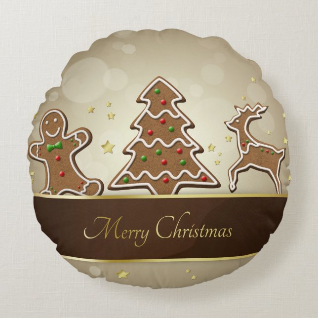 Gingerbread Cookies Round Pillow (Front)