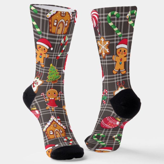 Gingerbread Cookies Socks Christmas Print Socks (Angled)
