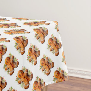 Gingerbread Cookies with Christmas Holly Tablecloth