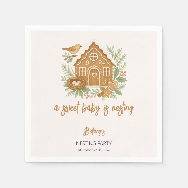 Gingerbread Cottage Winter Nesting Baby Shower Napkin (Front)