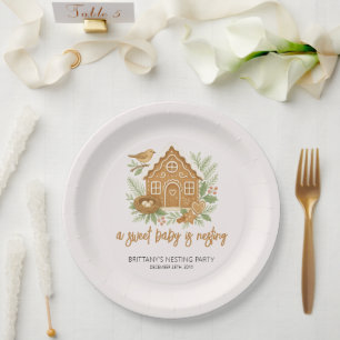 Gingerbread Cottage Winter Nesting Baby Shower Paper Plate