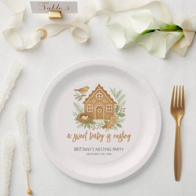 Gingerbread Cottage Winter Nesting Baby Shower Paper Plate (Wedding)