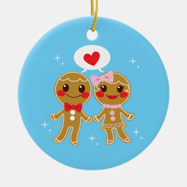 Gingerbread Couple Ceramic Ornament (Front)