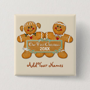Gingerbread Couple First Christmas 2 Inch Square Button