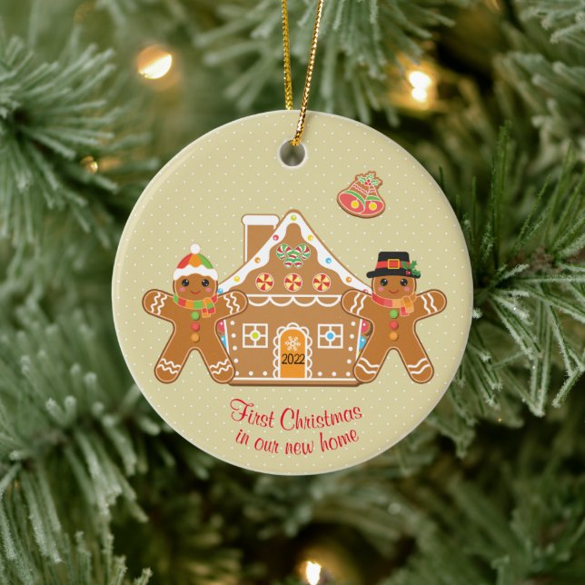 Gingerbread Couple First Christmas In Our New Home Ceramic Ornament (Tree)