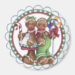 Gingerbread Couple Lollipop Candy Cane Magnet