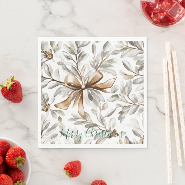 Gingerbread Cream Bow Christmas Napkin (Insitu)