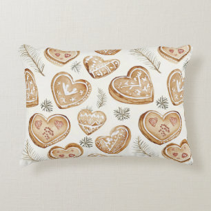 Gingerbread Cream Hearts Christmas Accent Pillow